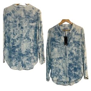 Cotton On Medium Blue White Tie Dye Button Shirt Cottagecore Coastal Top